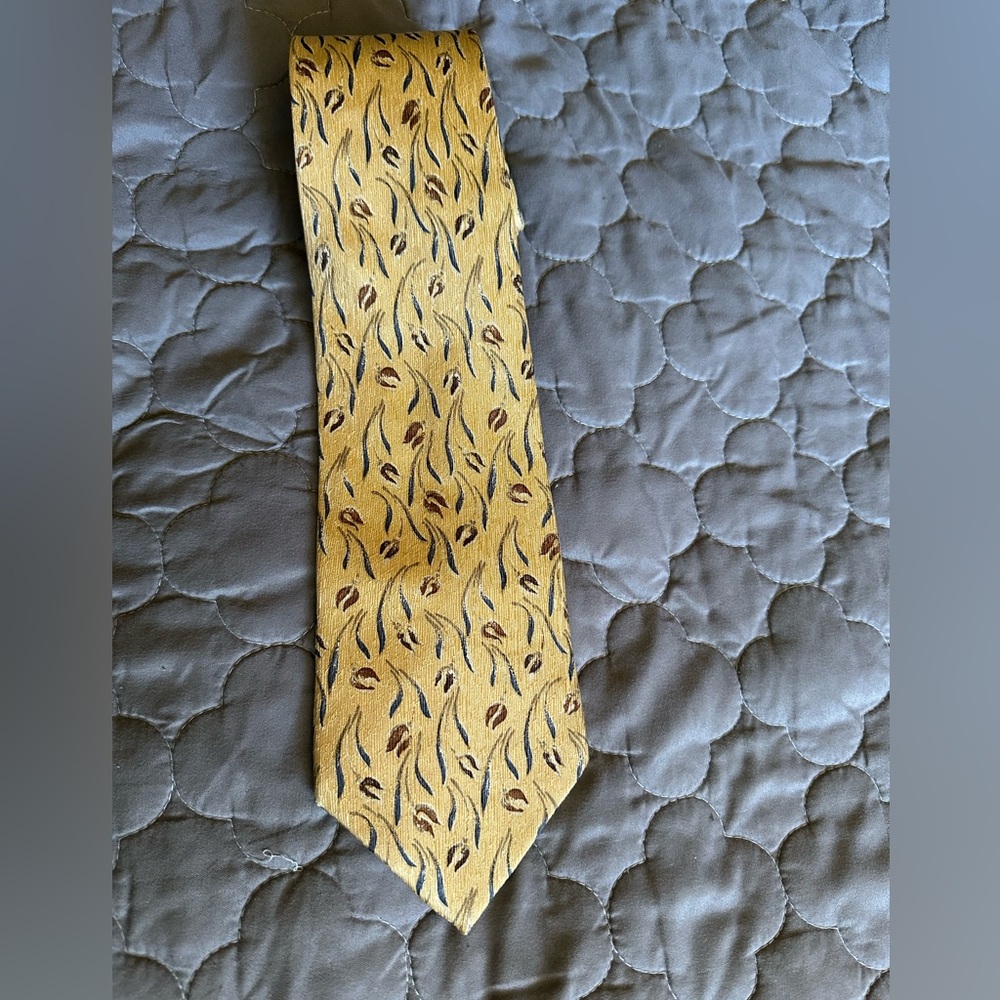 Claiborne Yellow Multicolor Patterned Tie Vintage Silk EUC